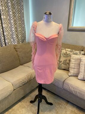 New Women Medium pink bodycon mini dress featuring structured bustier cups